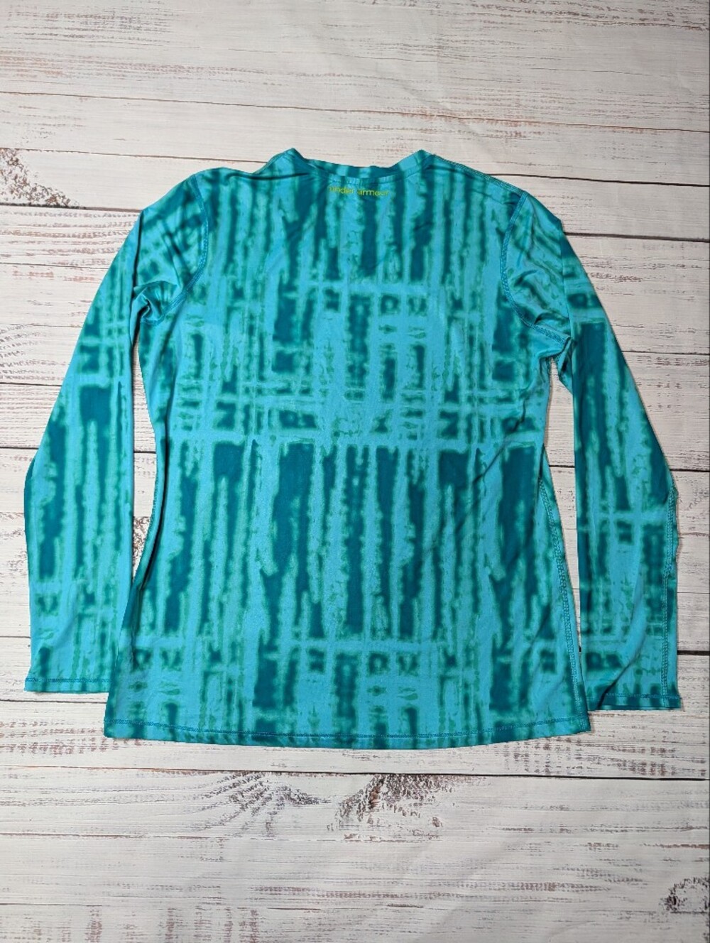 Under Armour HeatGear Long Sleeve Athletic Shirt XL Teal Blue Printed Top - Picture 6 of 11